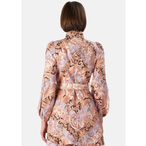 Zimmermann Botanica Chevron Paisley Print Linen Mini Dress - Picture 2 of 10